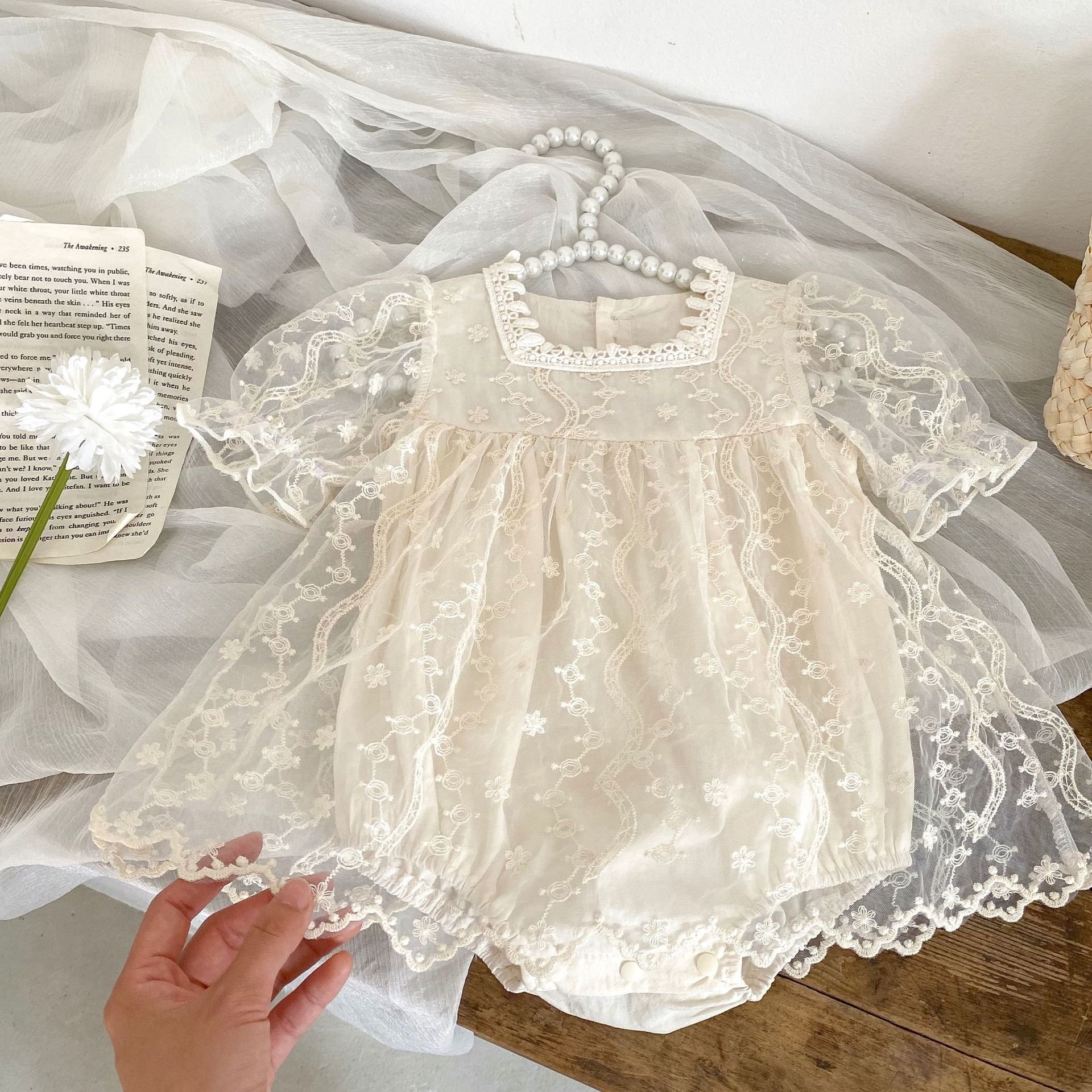 Summer Infant Bodysuit Short Sleeve Mesh Baby Romper Sweet Princess Bodysuit Dress Baby Girl Clothes
