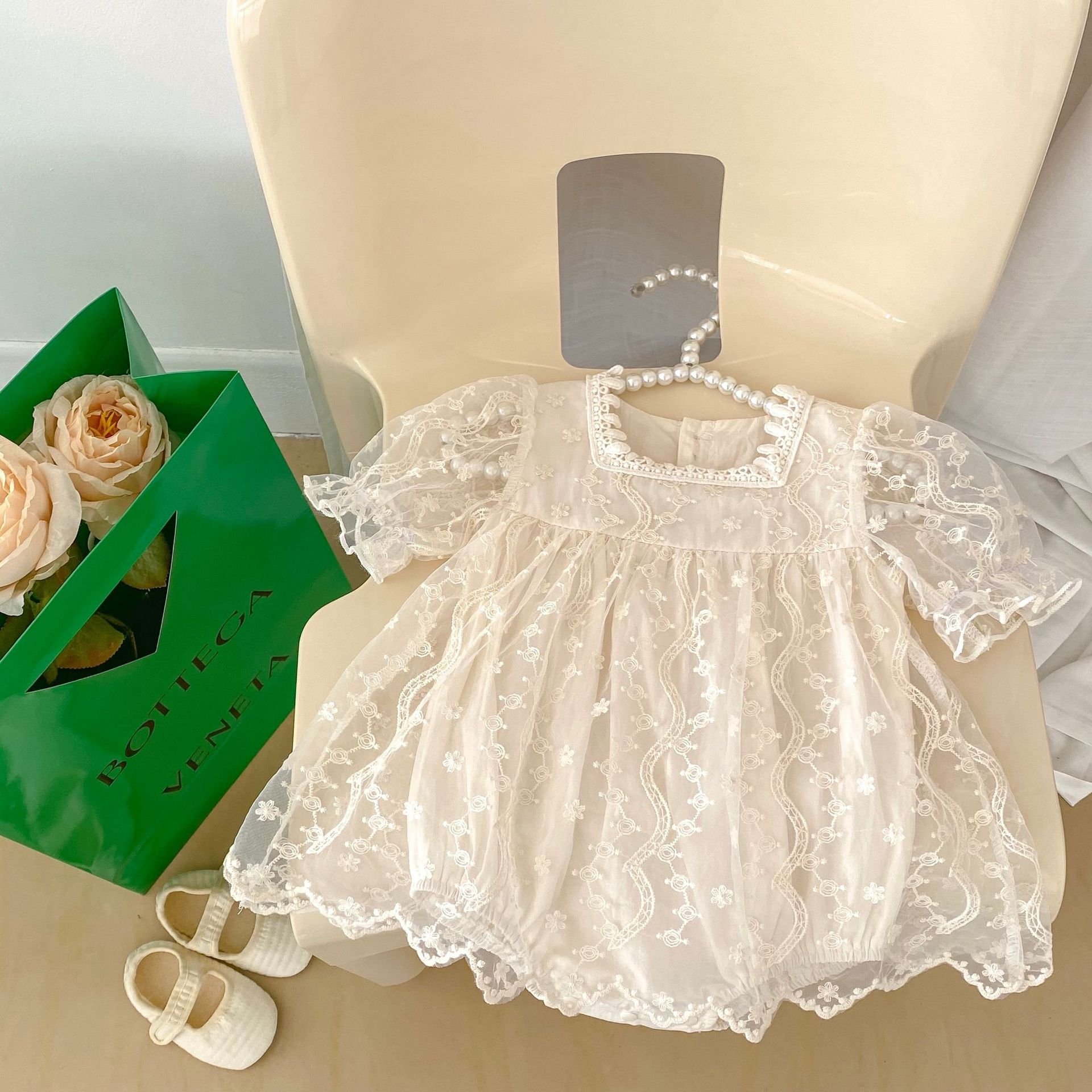 Summer Infant Bodysuit Short Sleeve Mesh Baby Romper Sweet Princess Bodysuit Dress Baby Girl Clothes