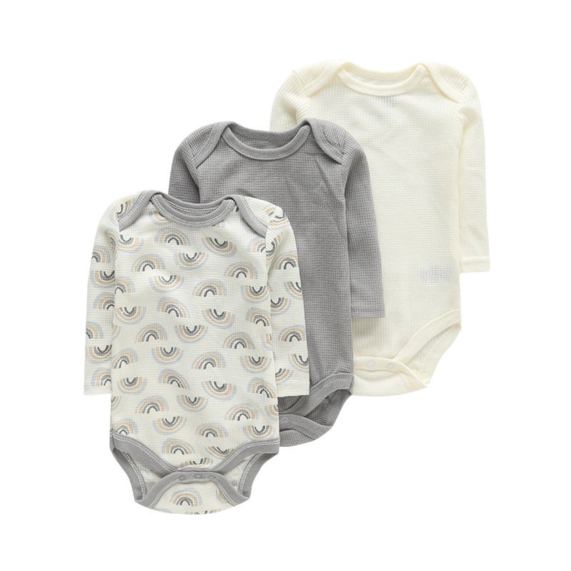 Wholesale Ribbed Baby Romper Long Sleeve Fold Over Cuff Snap Crotch Newborn Baby Bodysuit Romper