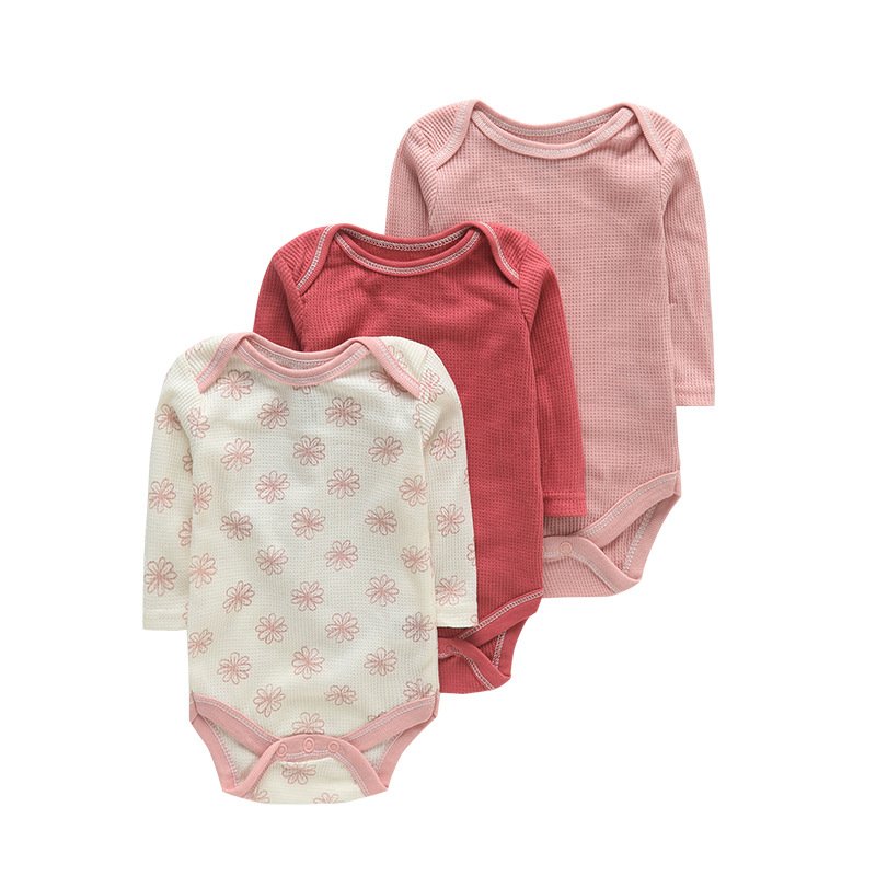 Wholesale Ribbed Baby Romper Long Sleeve Fold Over Cuff Snap Crotch Newborn Baby Bodysuit Romper