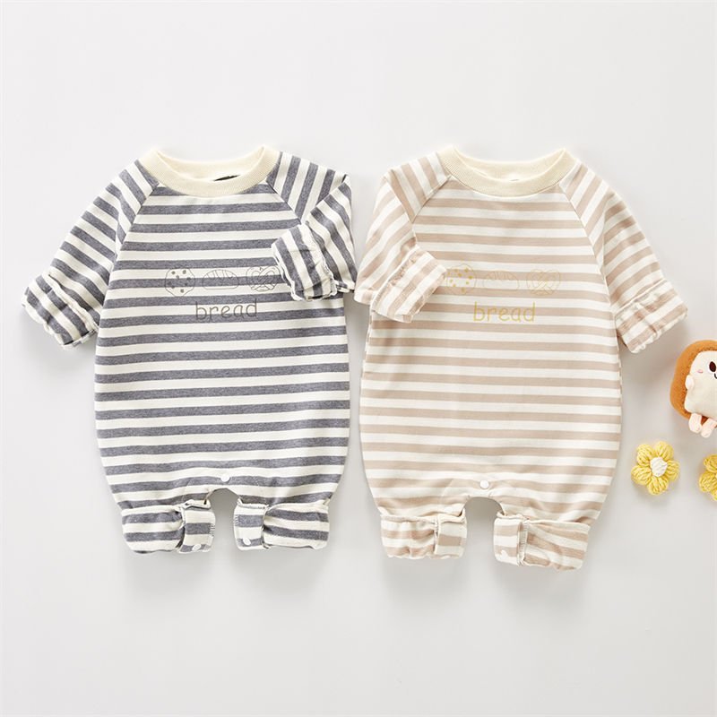 Korean Version Of Spring And Autumn Baby Cartoon Striped Romper
