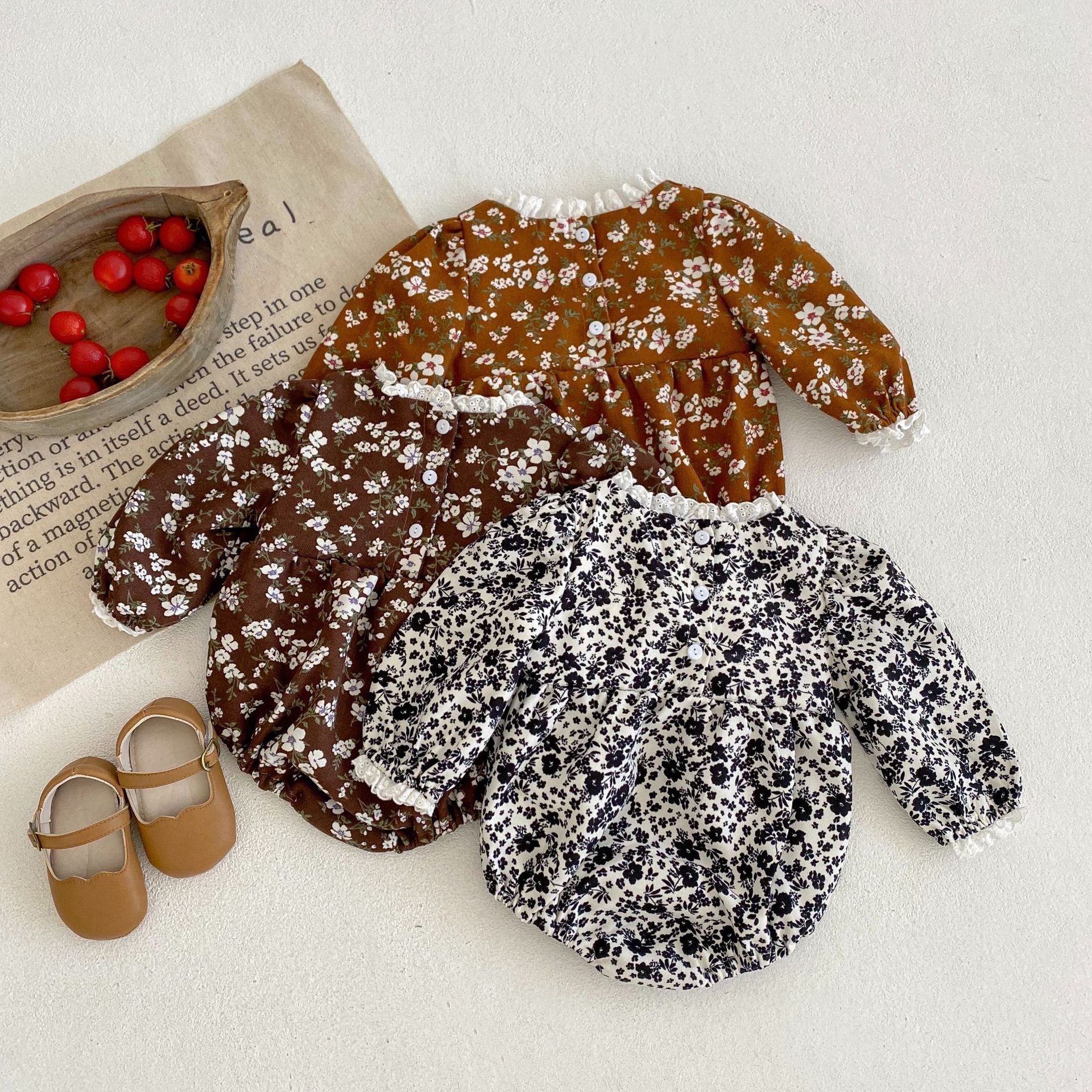 2024 spring and autumn cotton baby clothing long sleeve baby floral Jumpsuit lace collar rompers