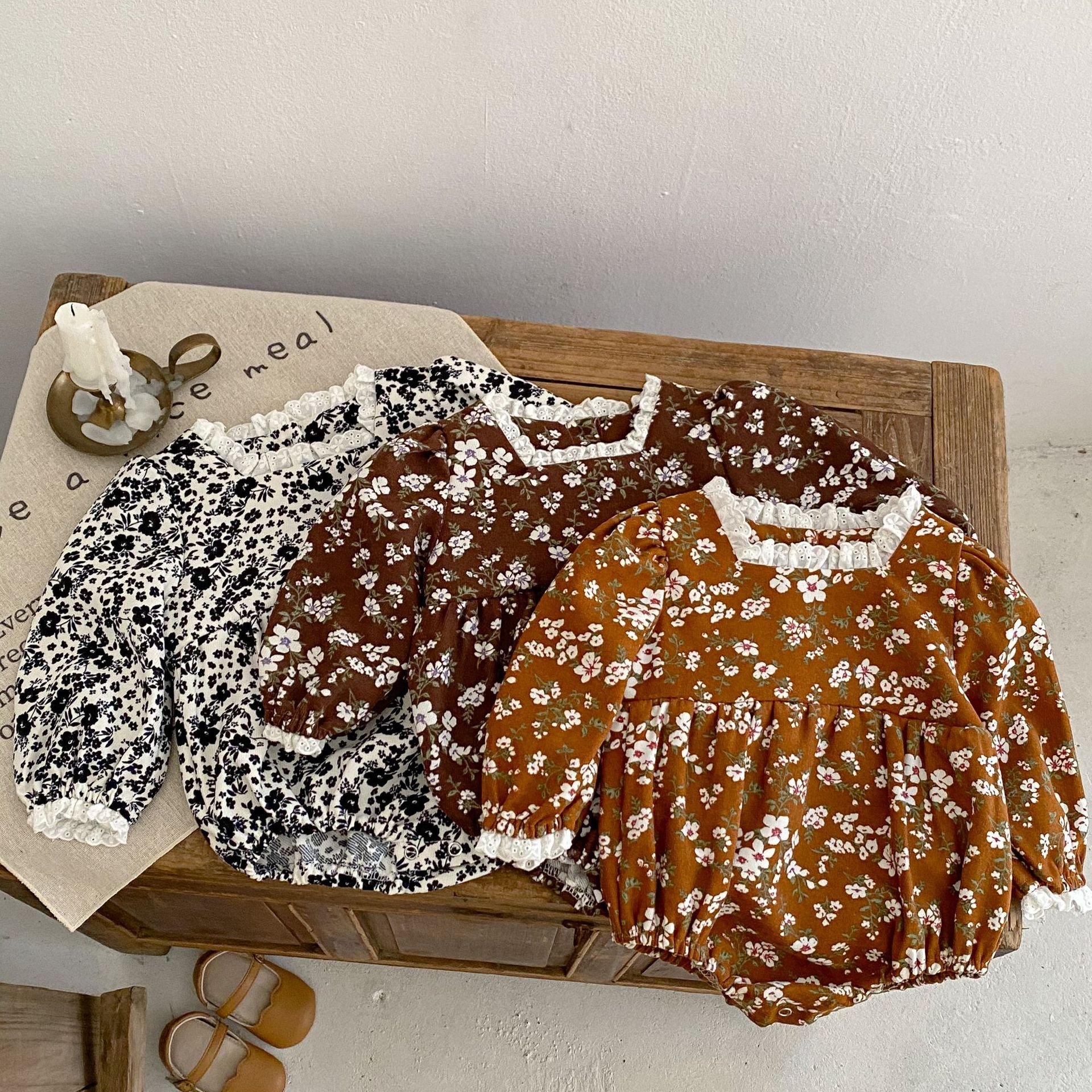 2024 spring and autumn cotton baby clothing long sleeve baby floral Jumpsuit lace collar rompers