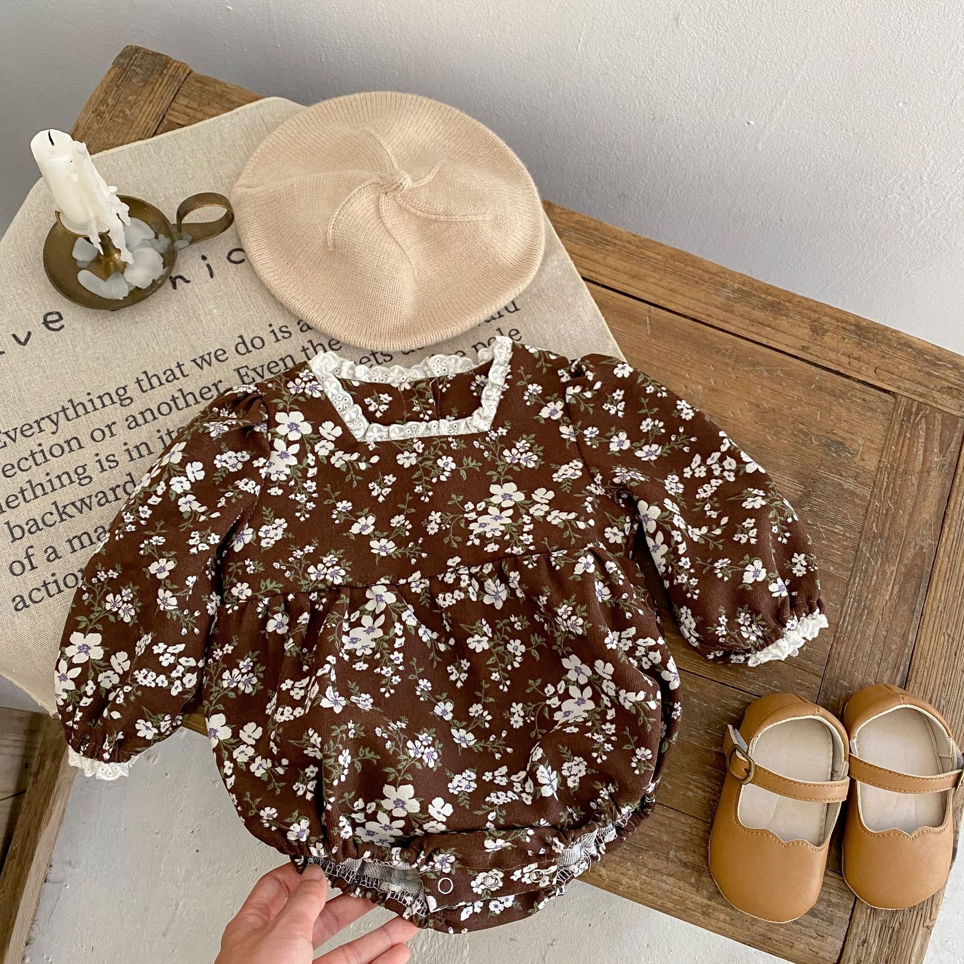 2024 spring and autumn cotton baby clothing long sleeve baby floral Jumpsuit lace collar rompers