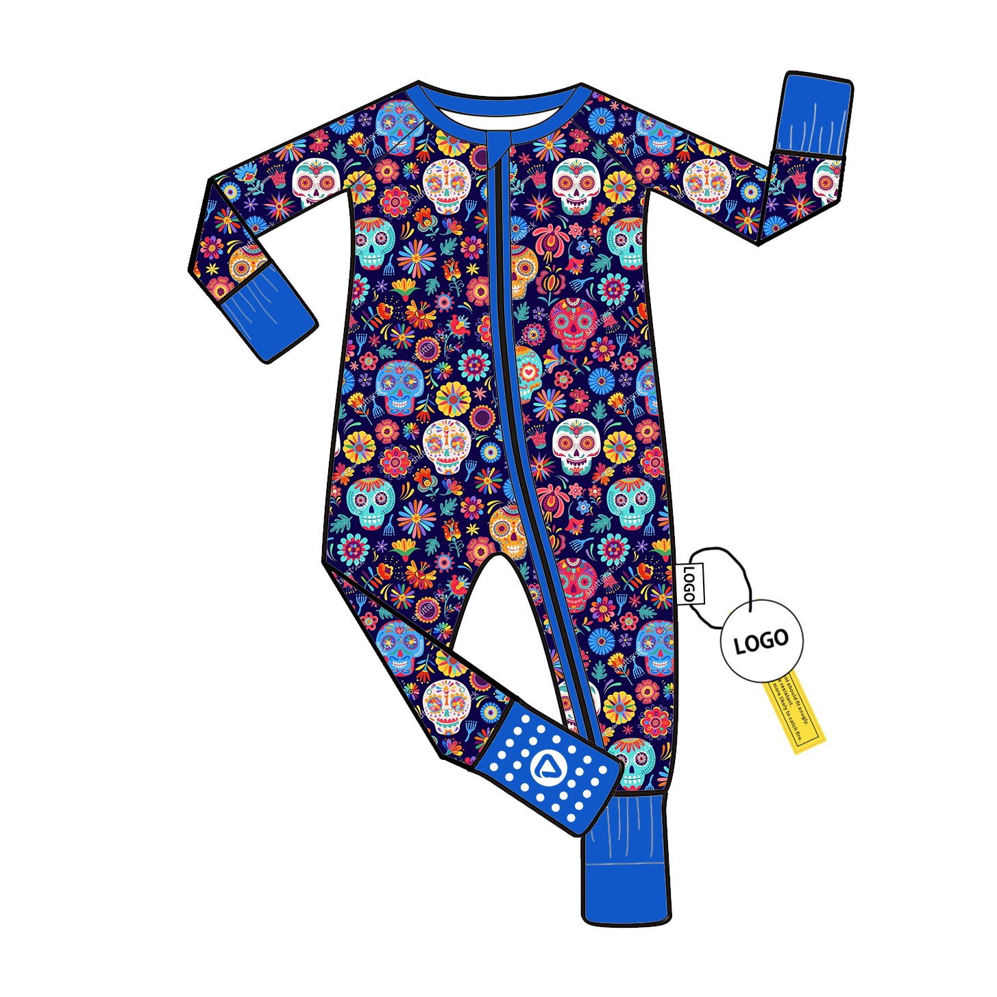 Custom Print Bamboo Baby Romper with Double Zipper Long Sleeve Pajamas Wholesale Low MOQ for Unisex Jumpsuit Bodysuit