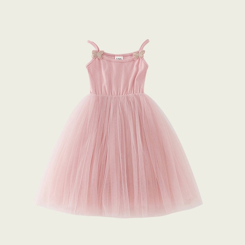 HIPPO KIDS Summer Suspender Skirt Butterfly Baby Tulle Dress 6 Colors Spaghetti Strap Girls Frock