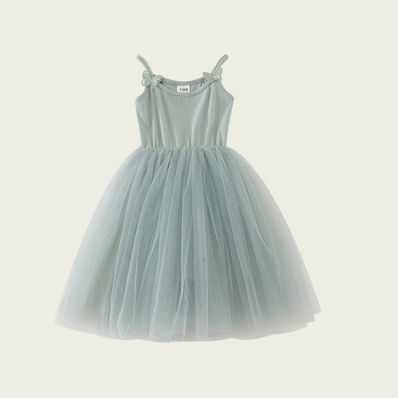 HIPPO KIDS Summer Suspender Skirt Butterfly Baby Tulle Dress 6 Colors Spaghetti Strap Girls Frock