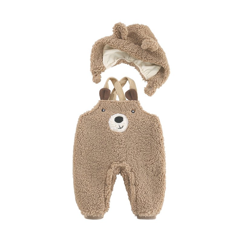 Hot Sale Winter Fleece-lined Baby Rompers Baby Clothing Bear Two-piece Korean Style Clothes Winter Overalls For Children