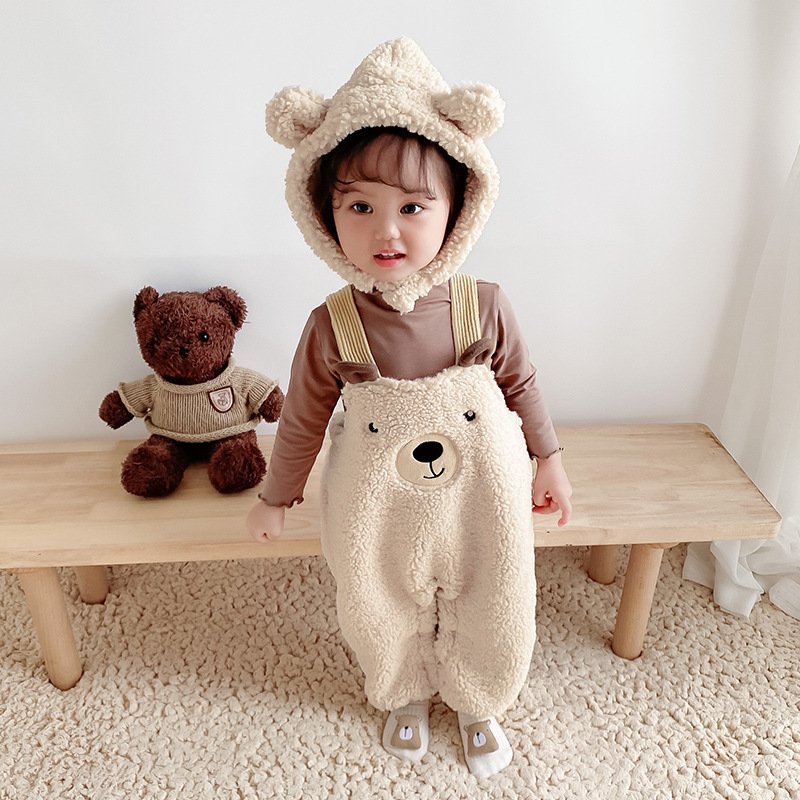 Hot Sale Winter Fleece-lined Baby Rompers Baby Clothing Bear Two-piece Korean Style Clothes Winter Overalls For Children
