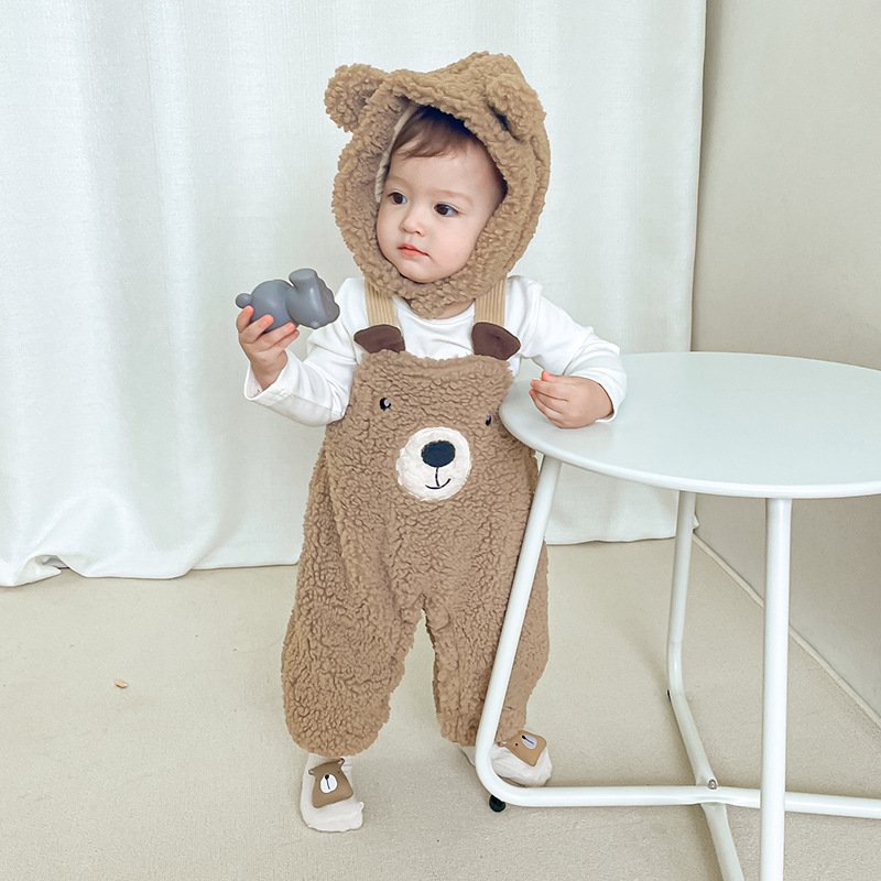 Hot Sale Winter Fleece-lined Baby Rompers Baby Clothing Bear Two-piece Korean Style Clothes Winter Overalls For Children