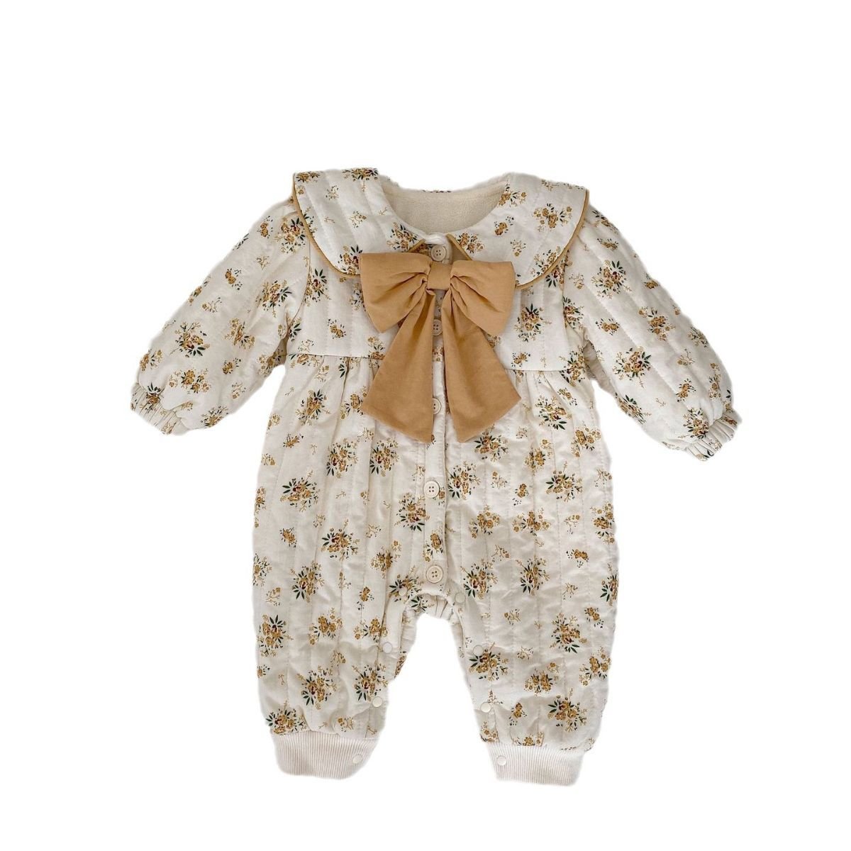 Wholesale 2024 Winter Baby Clothing Sweet Style Floral Long Sleeve Warm Cotton Baby Rompers