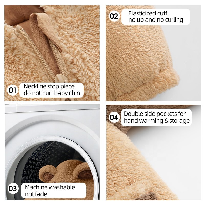 USBETTAS Long Sleeve Cotton Polyester Fabric Baby Romper Newborn Autumn Winter Onesie Bear Pattern Infant Baby Clothes
