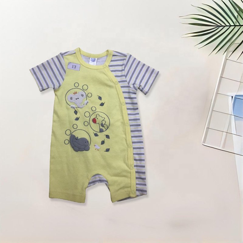 Newborn 100% Cotton Plain Knitted Baby Clothes Short Sleeve Jumpsuit Baby Romper