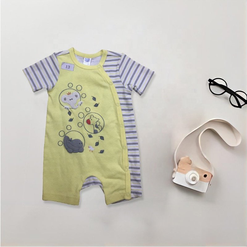 Newborn 100% Cotton Plain Knitted Baby Clothes Short Sleeve Jumpsuit Baby Romper