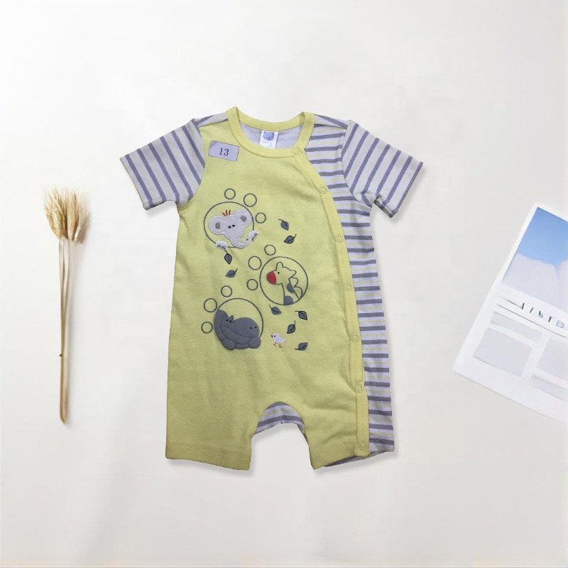 Newborn 100% Cotton Plain Knitted Baby Clothes Short Sleeve Jumpsuit Baby Romper