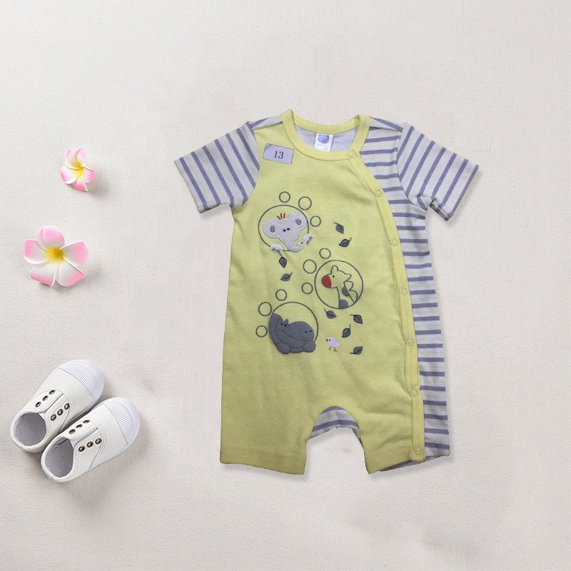 Newborn 100% Cotton Plain Knitted Baby Clothes Short Sleeve Jumpsuit Baby Romper