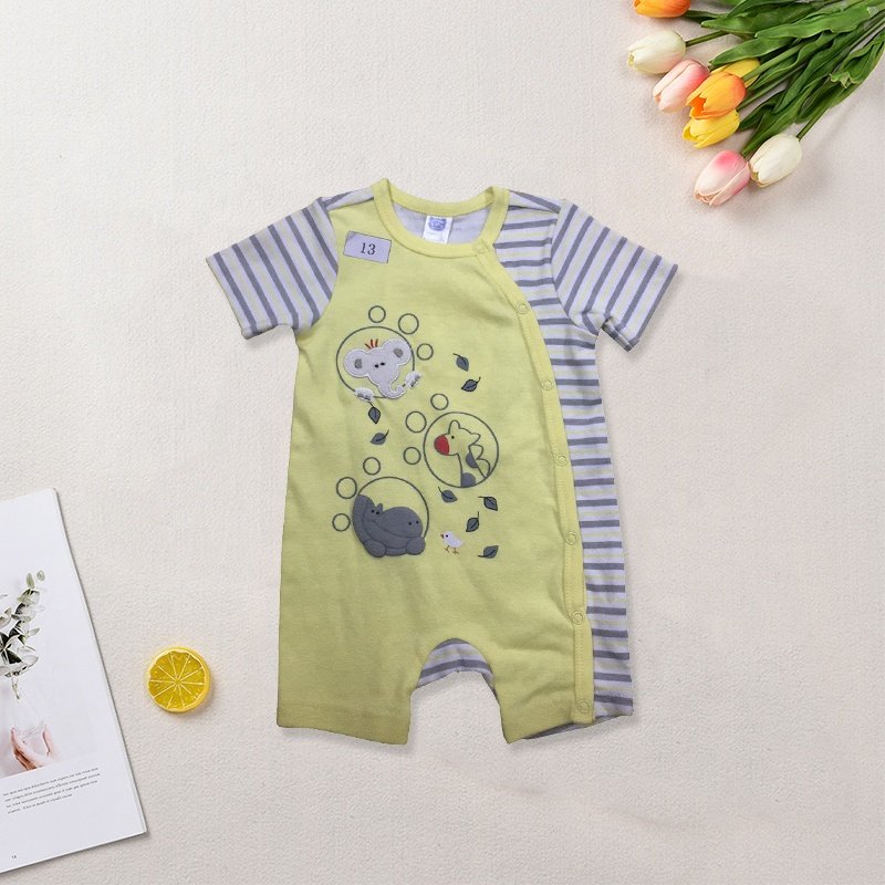 Newborn 100% Cotton Plain Knitted Baby Clothes Short Sleeve Jumpsuit Baby Romper