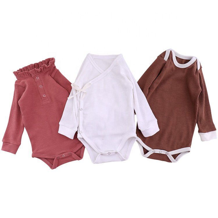 Wholesale cute new born baby clothes 100% cotton soft knit short/long sleeves boutique plain baby romper