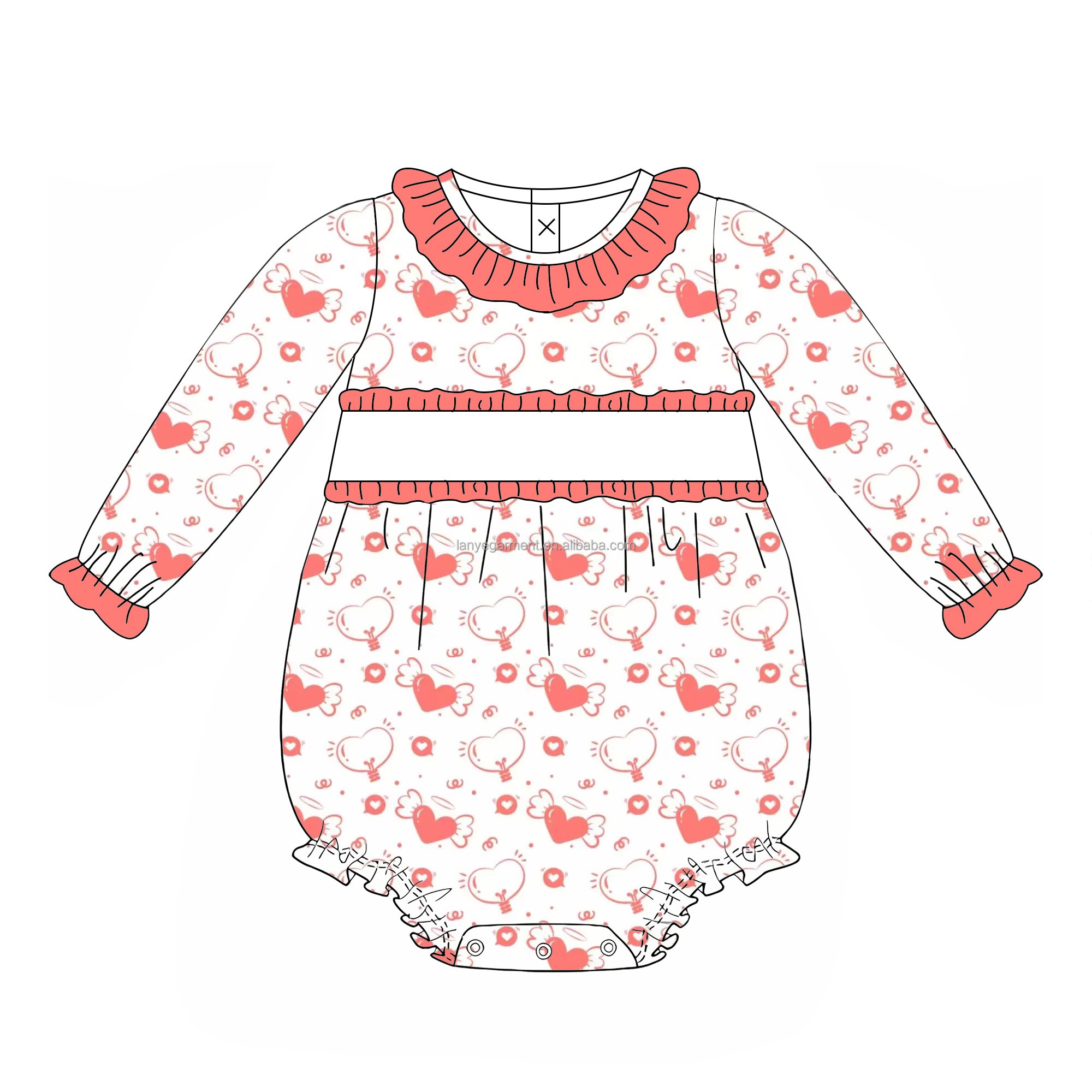 custom printing monogram girl matching pink round neck lace long sleeve autumn baby rompers