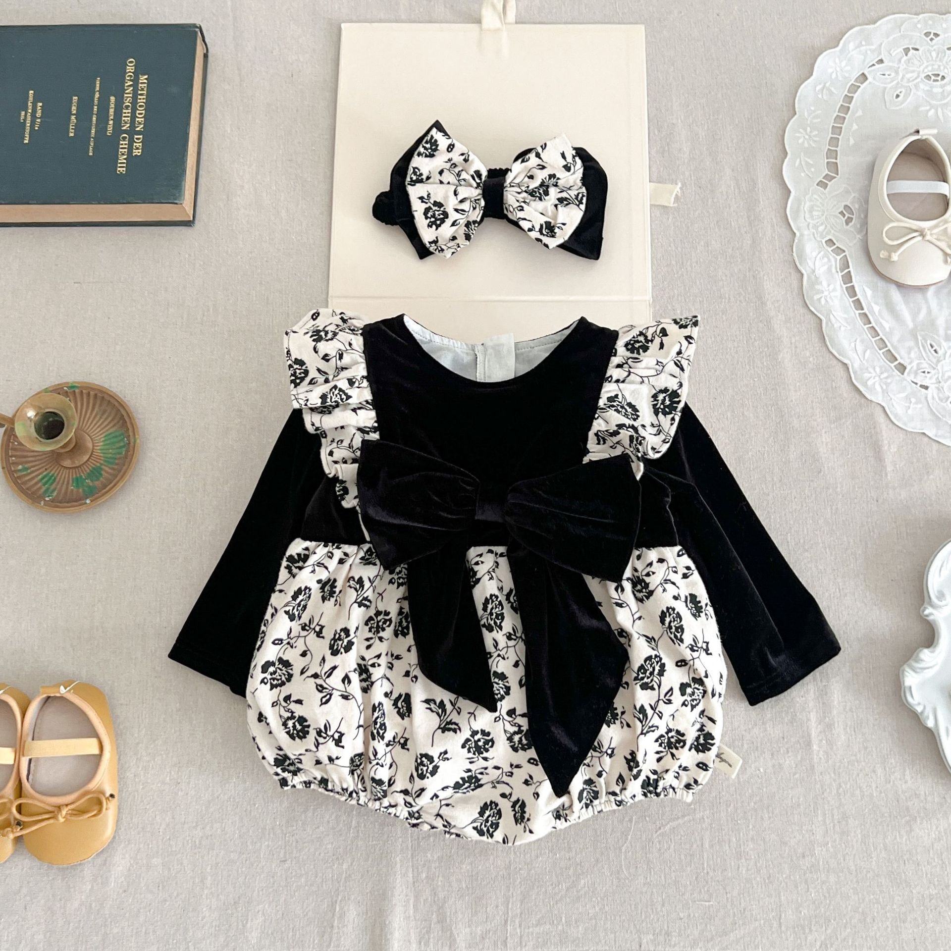 New Product Competitive Price Supply Golden Supplier Cotton Baby Romper Sets With Hair Band For Baby Girls