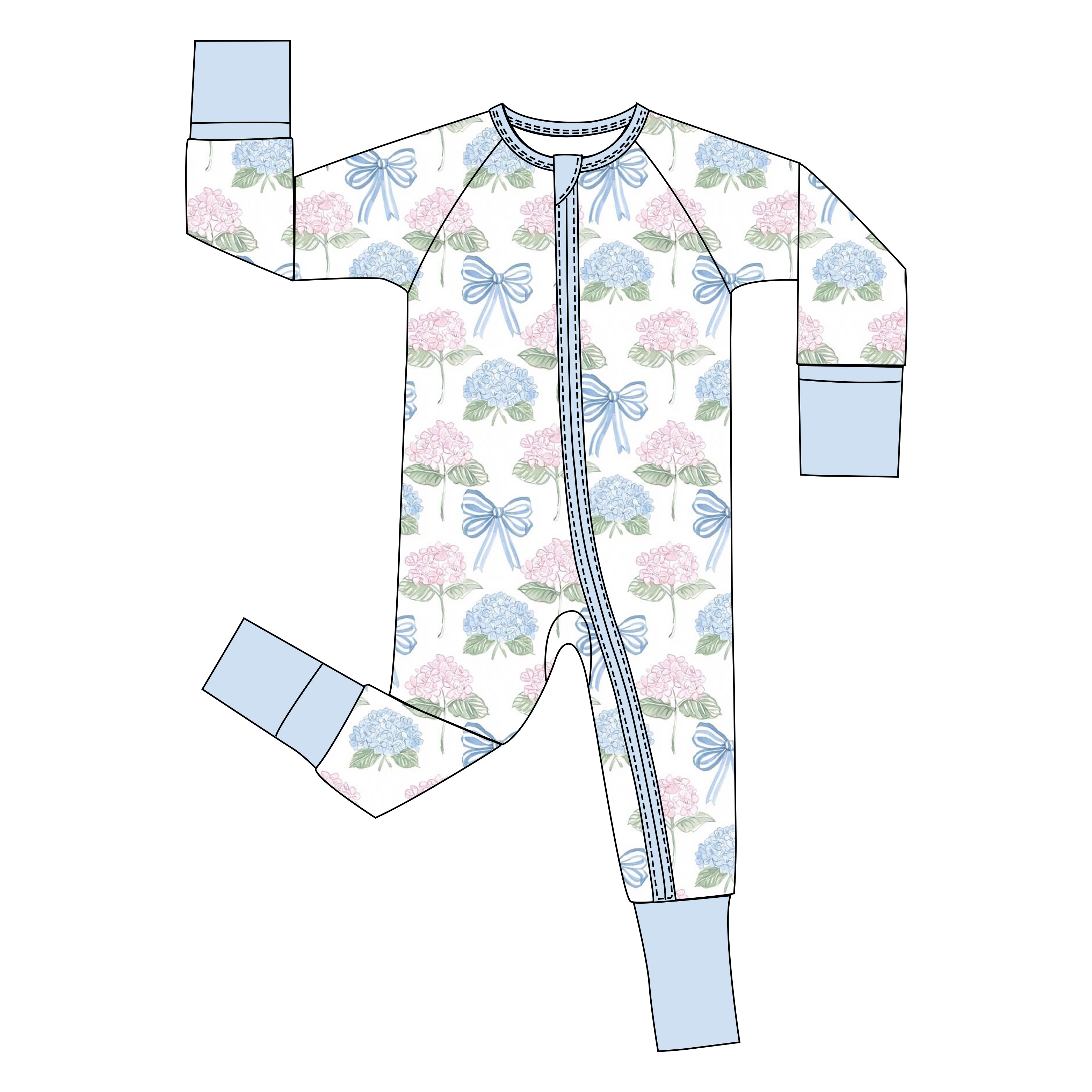 Baby clothing 95%bamboo 5%viscose Custom Printed Folded Cuffs Baby bamboo sleeper long zippy pajamas