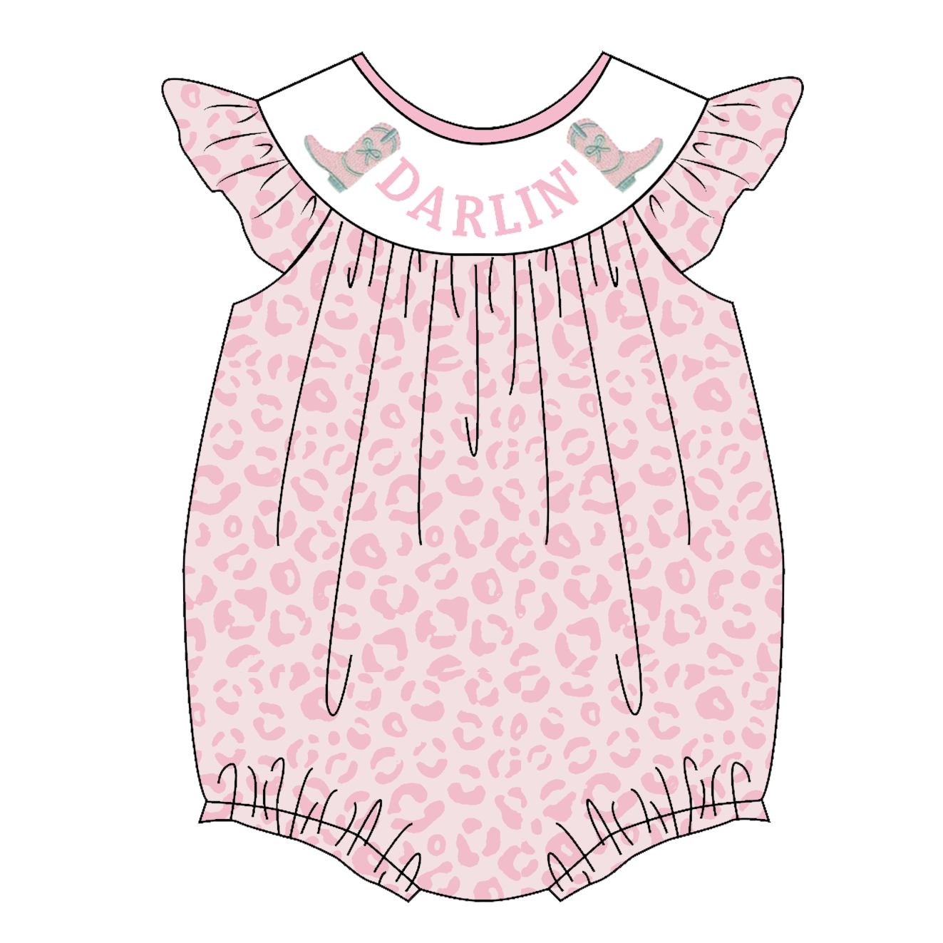 Infant Baby Girls Pink Leopard Smocked Embroidery Bubbles Romper Customized Kids Clothes Kids Smocked Clothing