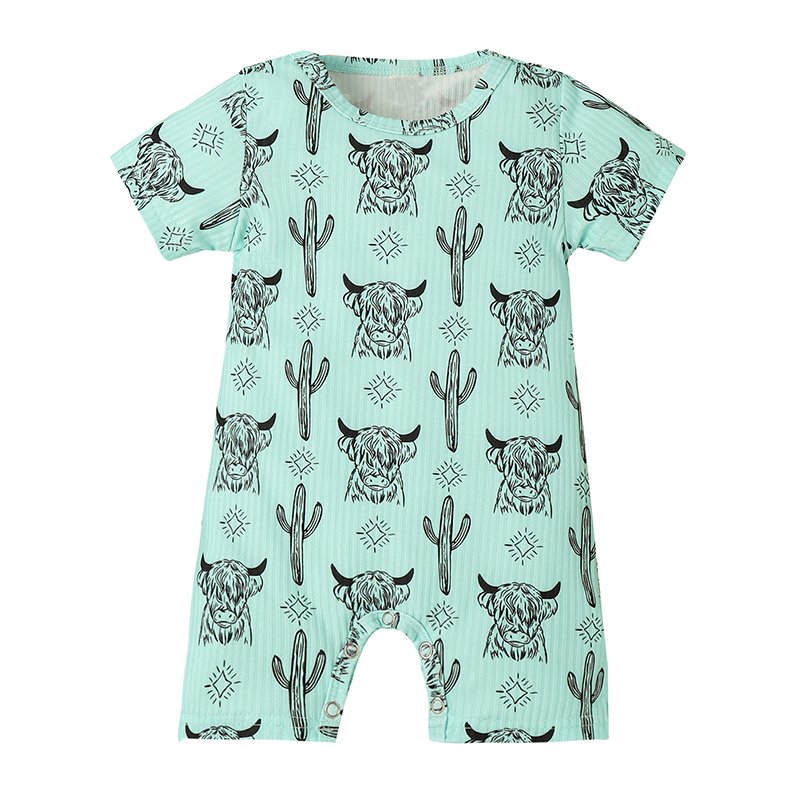 Custom Cowboy Print Ribbed Knit Infant Toddler Short Sleeve Soft Kids Baby Rompers Knitted Boy Jumpsuit For Baby Boy