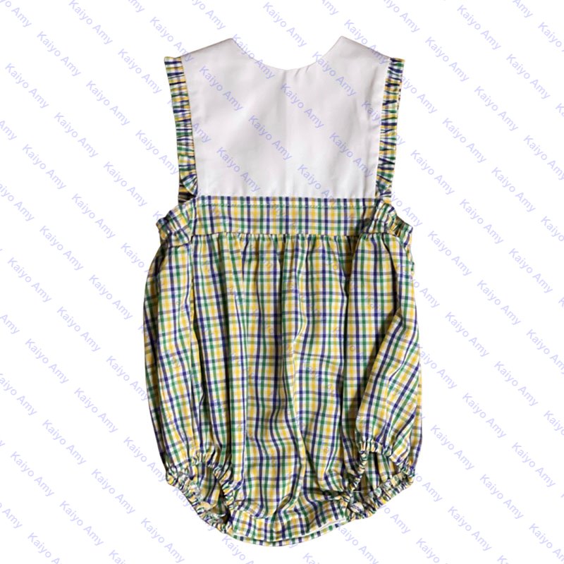 Mardi Gras woven gingham girls ruffle onesie bubble rompers sibling matching baby boys clothing sets newborn clothes wholesale