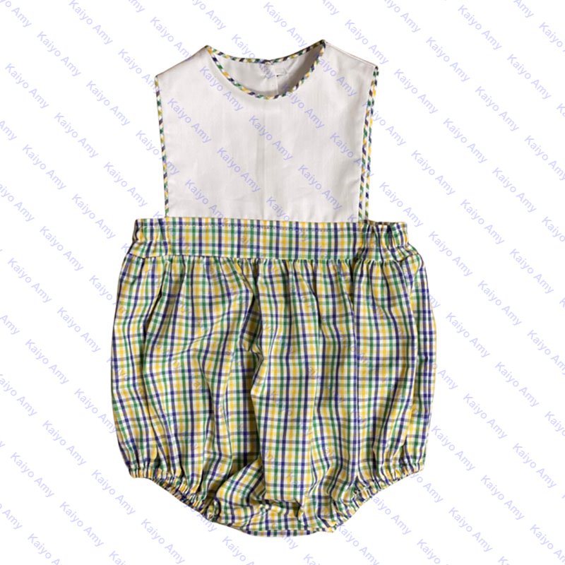 Mardi Gras woven gingham girls ruffle onesie bubble rompers sibling matching baby boys clothing sets newborn clothes wholesale
