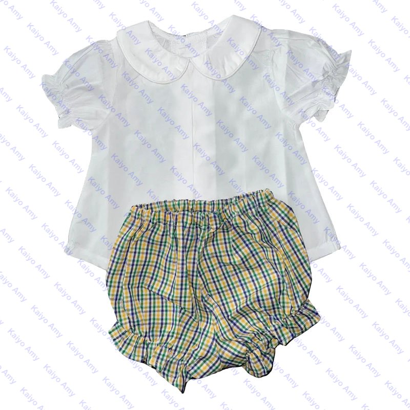 Mardi Gras woven gingham girls ruffle onesie bubble rompers sibling matching baby boys clothing sets newborn clothes wholesale