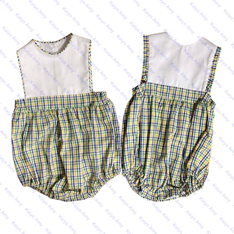 Mardi Gras woven gingham girls ruffle onesie bubble rompers sibling matching baby boys clothing sets newborn clothes wholesale