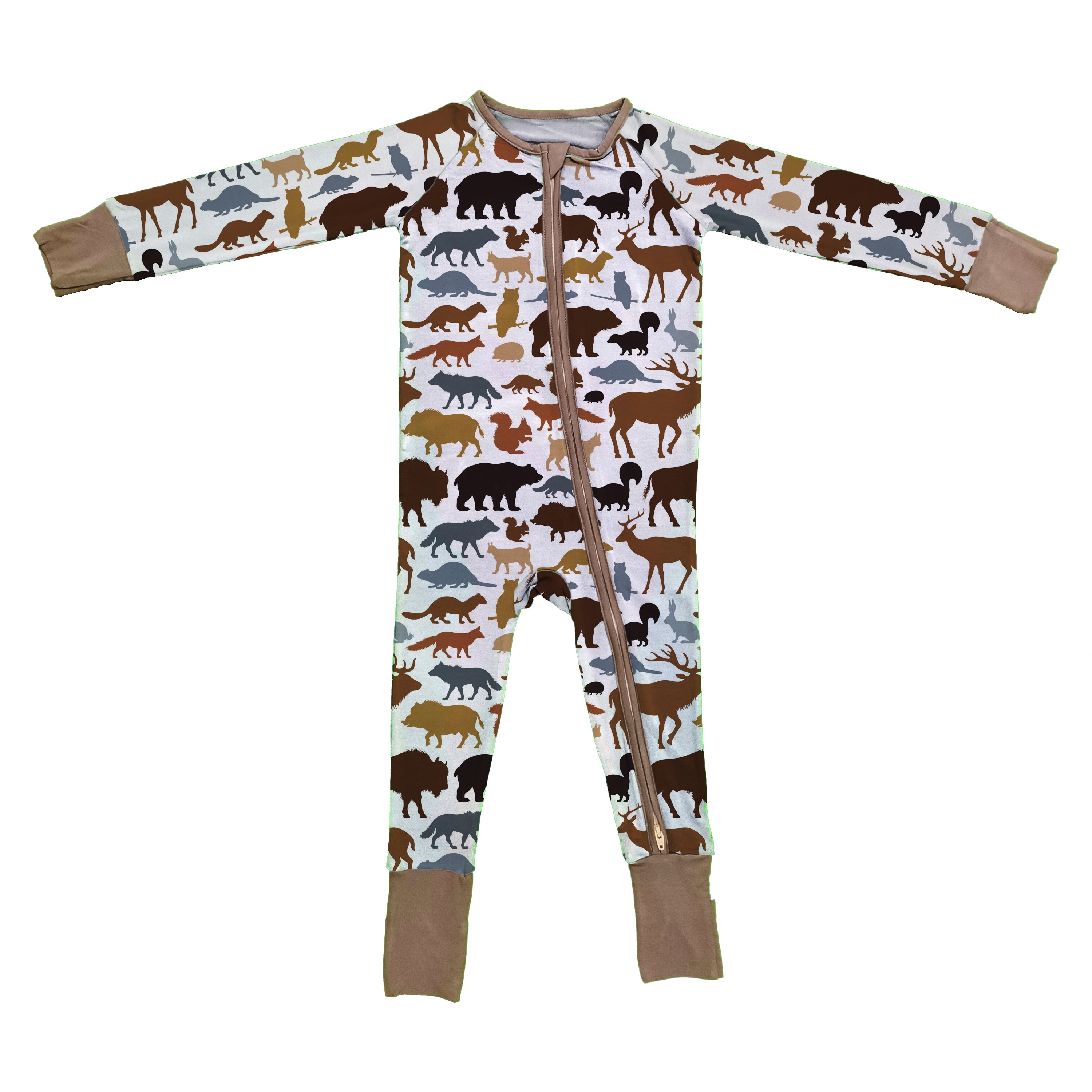 Bamboo Baby Rompers Zip Animal World Printed 95 Viscose 5 Spandex Fabric Kids Romper Double Zipper Infant Pajama