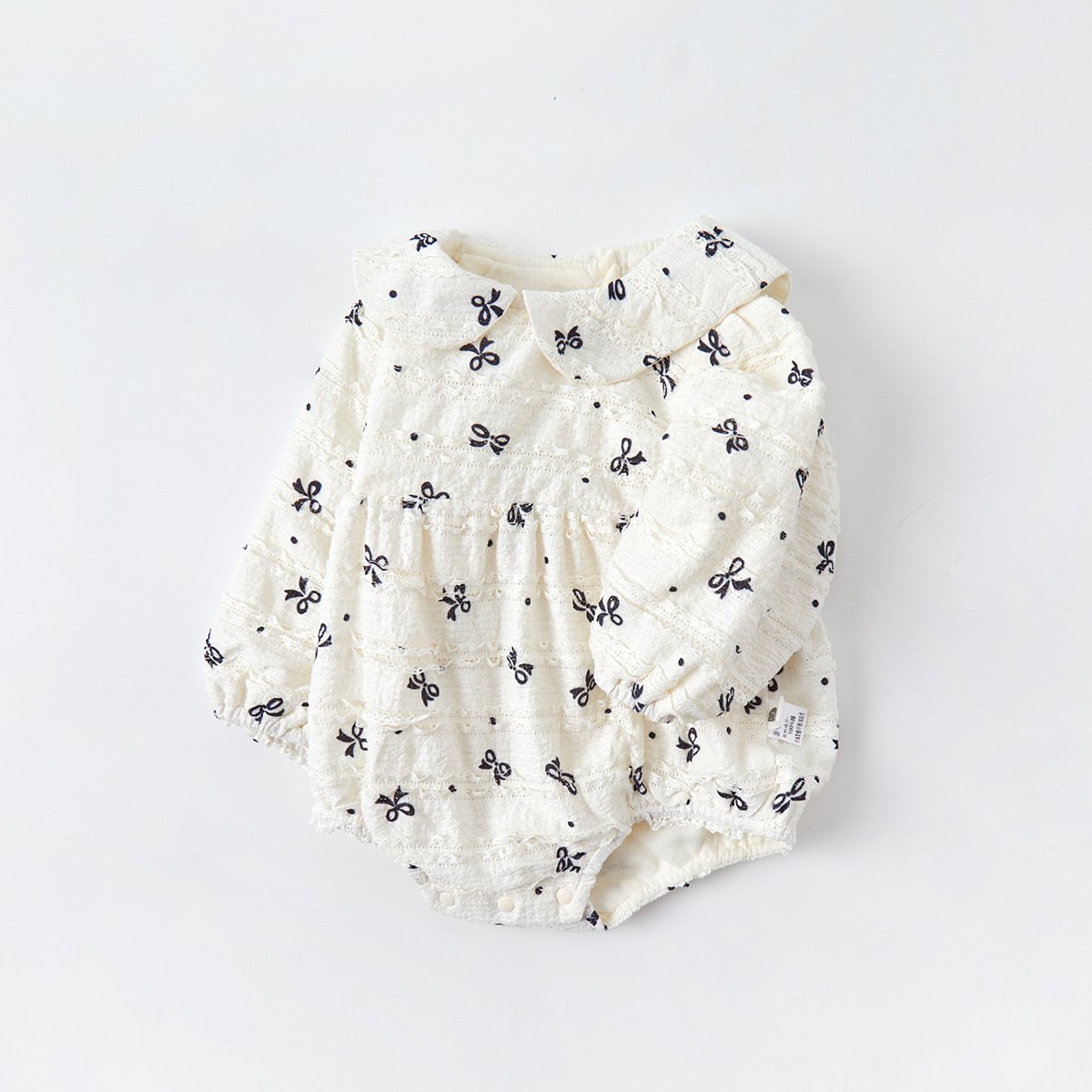 Wholesale 2024 Autumn Baby Clothing Korea Fashion Bow Print Long Sleeve Cotton Baby Rompers