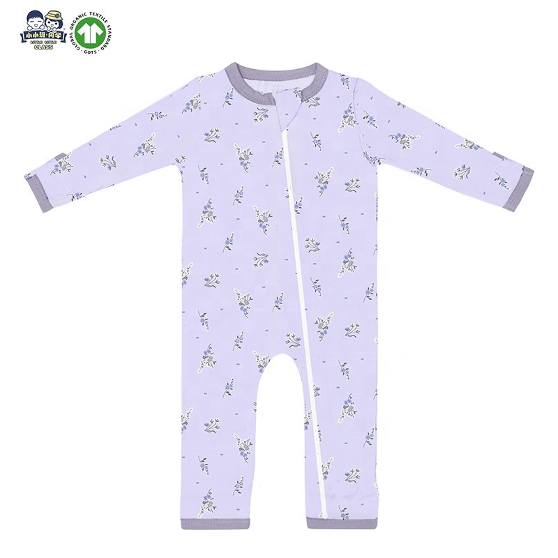 Hot Sale New Arrival Knitted Bamboo Fabric Breathable Beautiful Patterns Spring Season Zipper Rompers for Babies Baby rompers