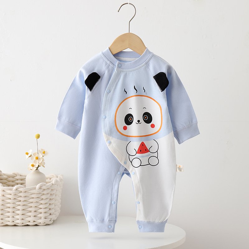 Baby Romper Long-sleeved Jumpsuit 0-2 Years Old Featuring Cartoon Autumn A-type Four Seasons Boneless All Seasons for Boys Girls
