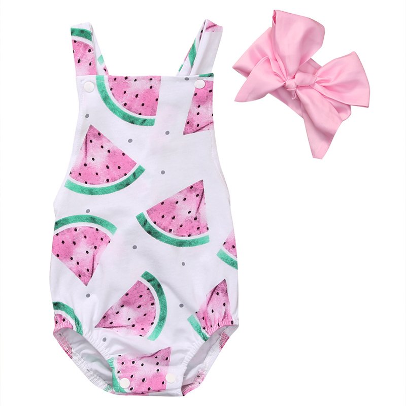 2023 New Collection Cute Design Infant Summer Baby Girl Clothes Romper with Hair Rubber Band At Affordable Price