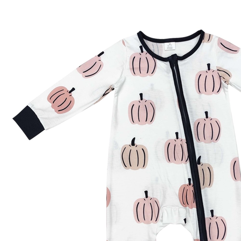 Infant baby boy fall pumpkin long sleeve bamboo zip romper wholesale kids boutique clothes factory price baby romper