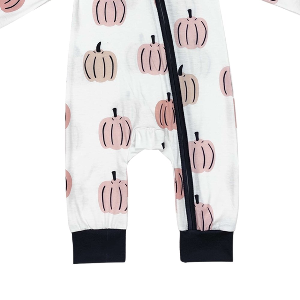 Infant baby boy fall pumpkin long sleeve bamboo zip romper wholesale kids boutique clothes factory price baby romper