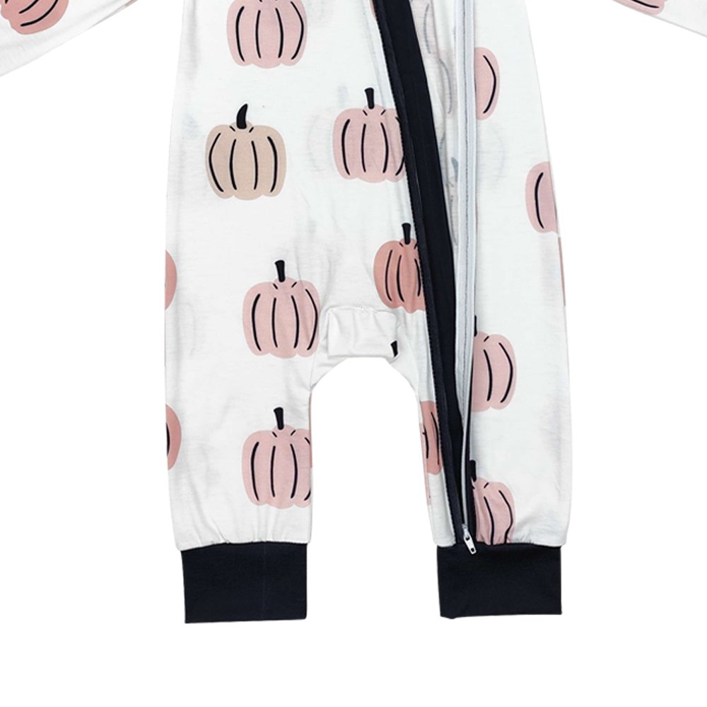 Infant baby boy fall pumpkin long sleeve bamboo zip romper wholesale kids boutique clothes factory price baby romper