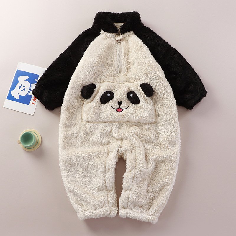 0-12 Months Baby Winter Onesie Baby Warm Home Clothes Children Cute Cartoon Pajamas New Plush Panda Clothing