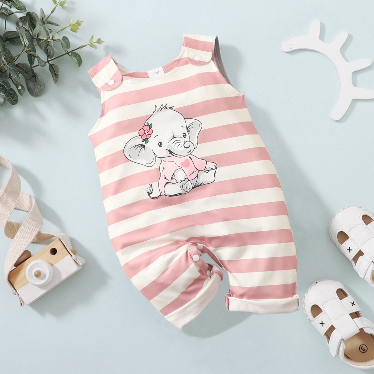 3 Pcs Set Cute Elephant Design Romper Baby Girl + Bow New Born Baby Dress + Hair Band New Style Cotton Child Pants