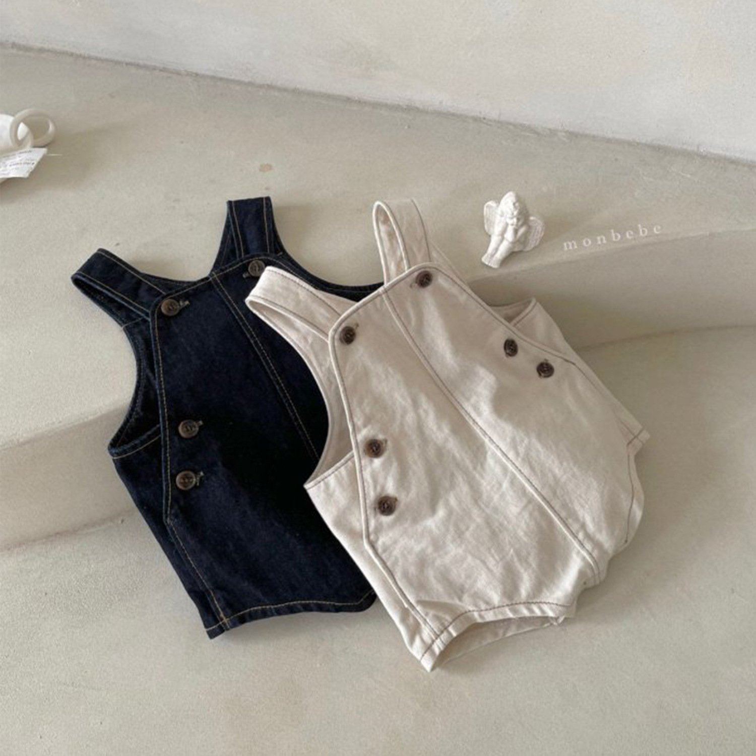 Wholesale Baby Boys And Girls Clothes Bodysuit Solid Denim Overall Toddler Sleeveless Button Romper