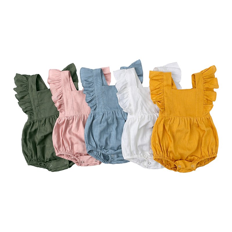 Cute baby clothing sets girl romper linen cotton ruffle sleeve Newborn Bodysuit Jumpsuit toddler girls clothes Backless rompers