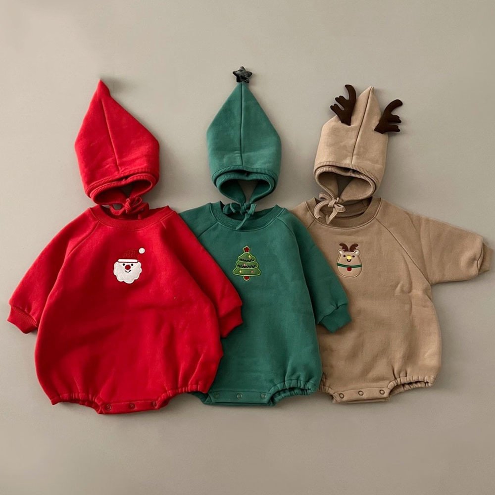 Autumn And Winter Baby Long Sleeve Romper Cartoon Christmas Baby Cotton Romper Plus Fleece Warm Baby Rompers