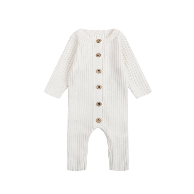 Newborn Plain Long Sleeve Button Cotton Jumpsuit Baby Knit Romper