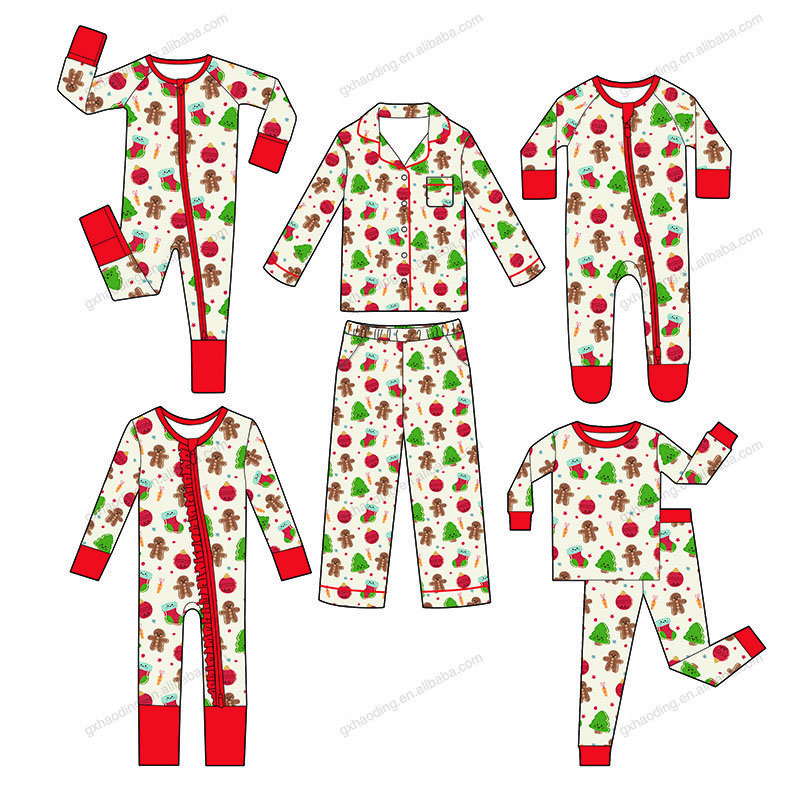 OEKO CPC Certified Custom Low Price Christmas Print Rib Knit Baby Rompers 95% Bamboo 5% Spandex pajamas New Born Baby Clothes