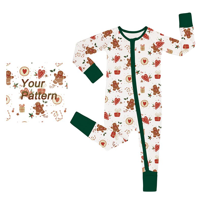 OEKO CPC Certified Custom Low Price Christmas Print Rib Knit Baby Rompers 95% Bamboo 5% Spandex pajamas New Born Baby Clothes