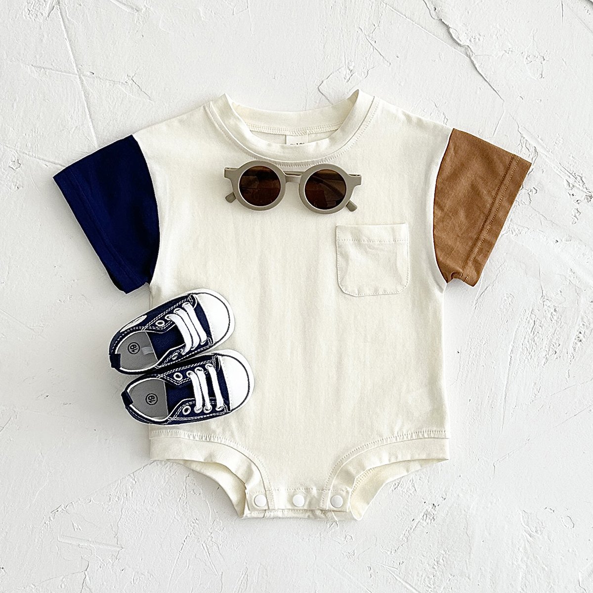 Infant Romper Clothing Baby Boy Girl Patchwork Short Sleeve Round Neck Casual Short Sleeve Jumpsuit Wholesale