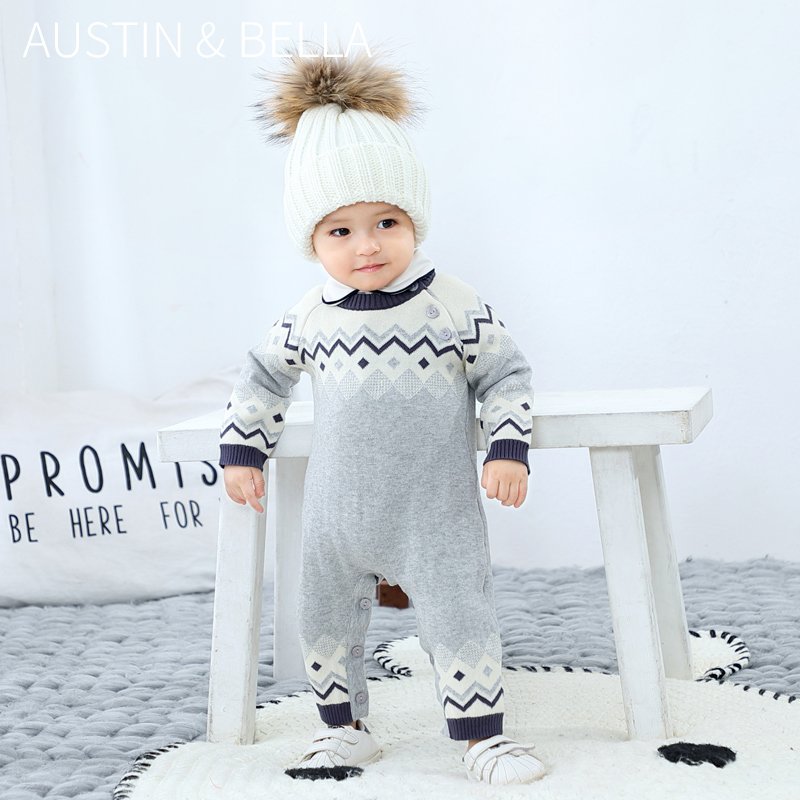 Austinbella boutique custom design graphic baby boys' romper knitted clothes sweater jumpsuits 6602