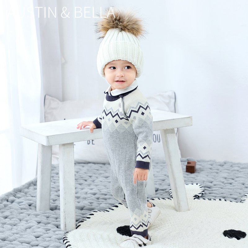 Austinbella boutique custom design graphic baby boys' romper knitted clothes sweater jumpsuits 6602
